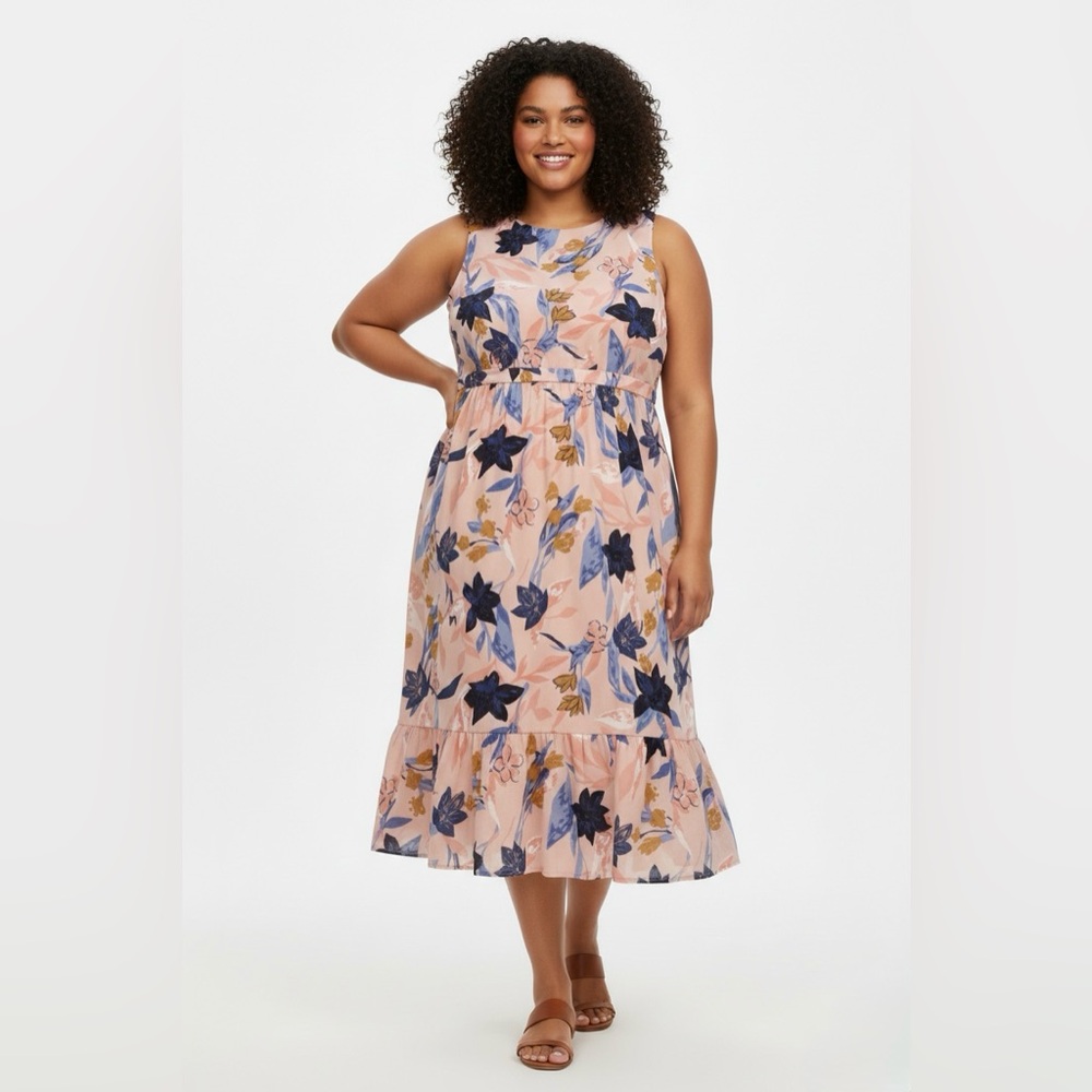 J. Crew Factory Floral Midi Dress in Pink and Blue